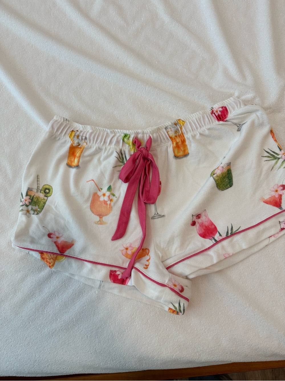 P.J. Salvage White Cocktail Print Short PJ Set with Pink Trim - Picture 5 of 5